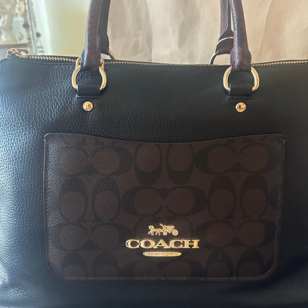 Coach Emma Satchel F34280 Colorblock Signature + Snake Handles Crossbody - Picture 3 of 13